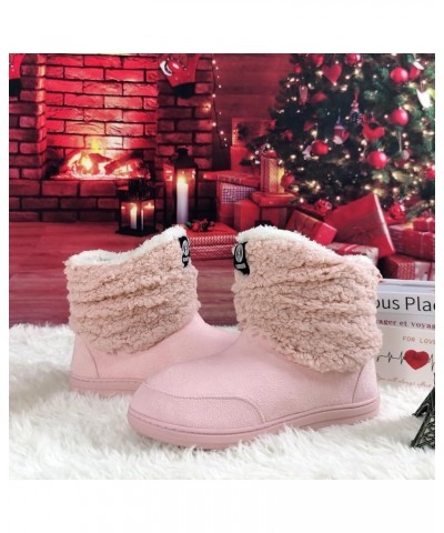 Men Women Slipper Boots Winter Indoor Outdoor Bootie Slippers Plush Fleece Memory Foam House Shoes Pink $17.39 Slippers