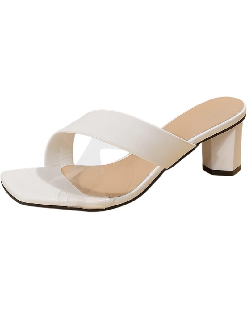 Sandals Women Thick High Heel Soft Bottom Outside Wear Large Size Open Toe Sandals Slippers Women Sandal White $16.79 Sandals