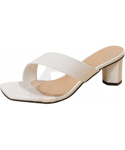 Sandals Women Thick High Heel Soft Bottom Outside Wear Large Size Open Toe Sandals Slippers Women Sandal White $16.79 Sandals