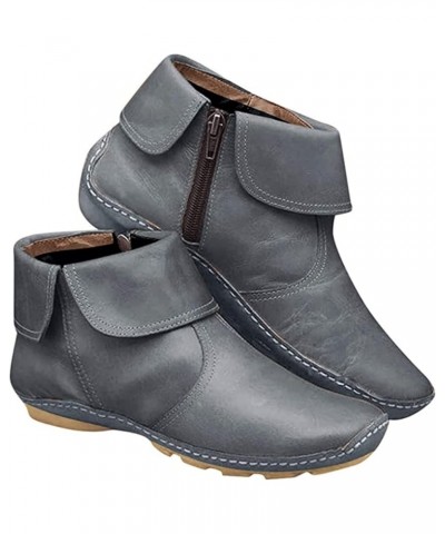 Boots For Women Cowboy Style Short Booties Western Ankle Boots Fashion Casual Dressy Comfortable Flat Booties U-grey $13.47 B...