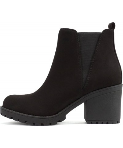 ORIGAMI ~ WOMEN LUG SOLE MID HEEL FASHION ANKLE BOOTIE W/DOUBLE ELASTIC GORE Black Suede $13.64 Boots