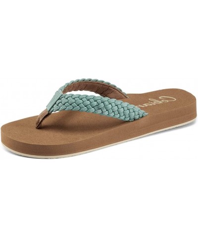 Women's Summer Active Comfort Thick Top Sole Thong Braided Bounce Flip-Flops Seafoam $17.56 Slippers