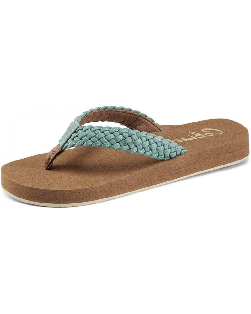 Women's Summer Active Comfort Thick Top Sole Thong Braided Bounce Flip-Flops Seafoam $17.56 Slippers