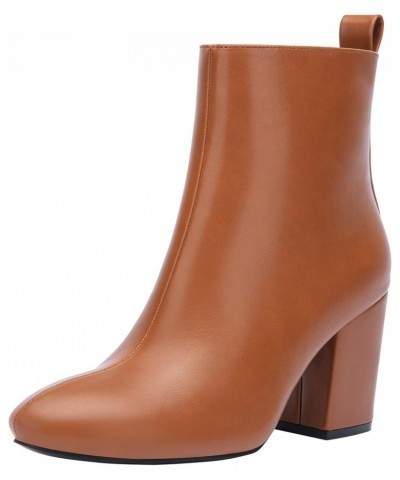 Women's 9637 Block Heel Ankle Boots, Fashion Dress Round Toe Booties with Side Zipper Block Heeled Boots-9637-brown $21.45 Boots