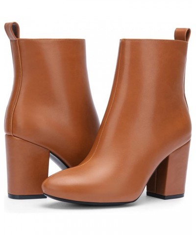 Women's 9637 Block Heel Ankle Boots, Fashion Dress Round Toe Booties with Side Zipper Block Heeled Boots-9637-brown $21.45 Boots