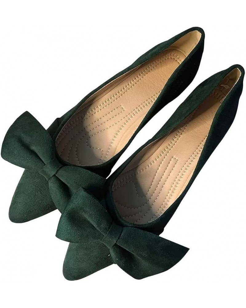 Bowknot Pointed Toe Ballet Flats for Women Comfort Slip-On Work Flats Suede Solid Dress Shoes A-green $16.65 Flats