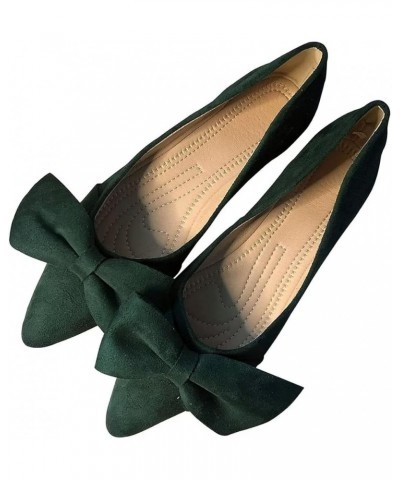 Bowknot Pointed Toe Ballet Flats for Women Comfort Slip-On Work Flats Suede Solid Dress Shoes A-green $16.65 Flats