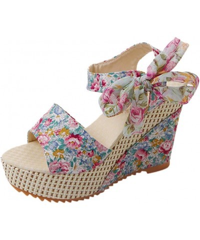 Womens Espadrille Sandals Ladies Heel Lace-up Wedges Platform Footwear Flower Shoes Floral Sandals Women's Women's sandals Te...