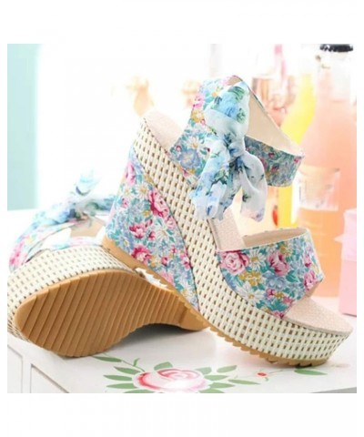 Womens Espadrille Sandals Ladies Heel Lace-up Wedges Platform Footwear Flower Shoes Floral Sandals Women's Women's sandals Te...