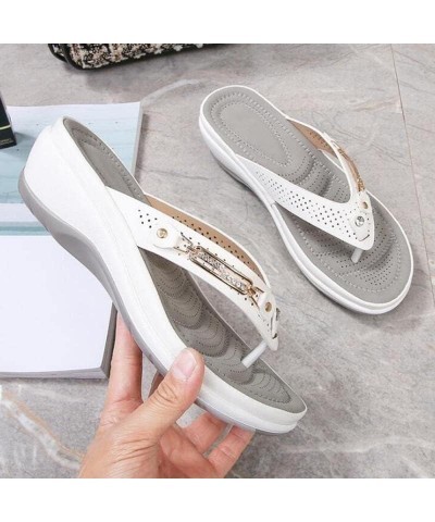 Womens Sandals Fashion Metal Button Wedge Heel Slippers Comfortable Lightweight Womens Shoes (Color : Beige, Size : 7.5) 8.5 ...