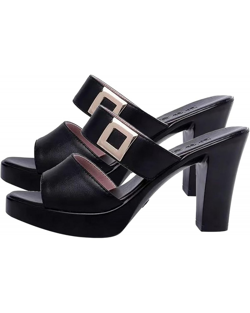 Clear Heels for Women Strappy High Chunky Platform Heels Fashion Comfort Slip on Square Open Toe Block Heel Mule Sandals Summ...