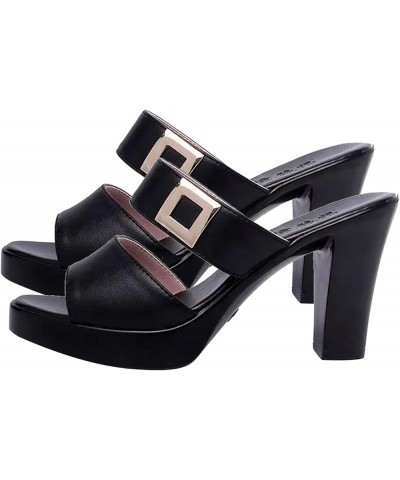 Clear Heels for Women Strappy High Chunky Platform Heels Fashion Comfort Slip on Square Open Toe Block Heel Mule Sandals Summ...