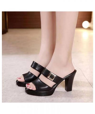 Clear Heels for Women Strappy High Chunky Platform Heels Fashion Comfort Slip on Square Open Toe Block Heel Mule Sandals Summ...