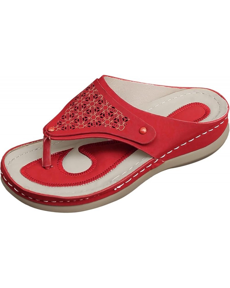 Womens Mules Flats Sandal Arch Support Orthotic Yoga Foam Summer Cross Strappy Dressy Thong Slippers Sandals 36-htrns-c-red $...