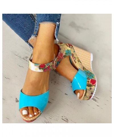 Casual Sandals Women Wedge Heel Sandals for Women Fashion Strap Open Toe Slippers Casual Beach Sandals Blue $14.05 Sandals