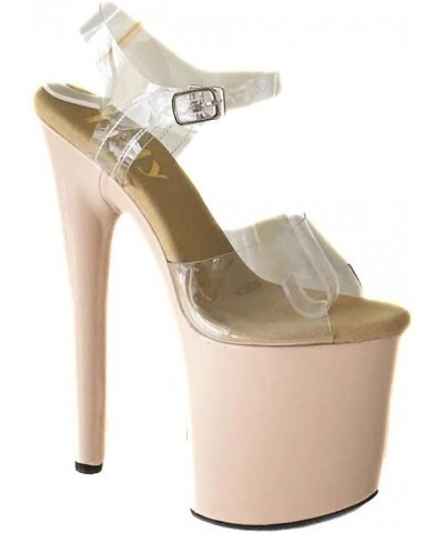 Women's Transparent Very High Heel Platform Exotic Pole Dance Ankle Strap Stiletto Sandal Beige-clear $35.25 Sandals