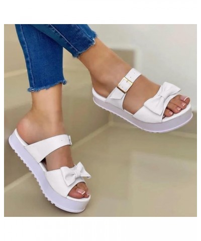 Women's Bohemian Wedge Sandals Flower Low Heel Platform Sandals Butterfly-Knot Slippers Summer Comfty Open Toe Shoes A-white ...