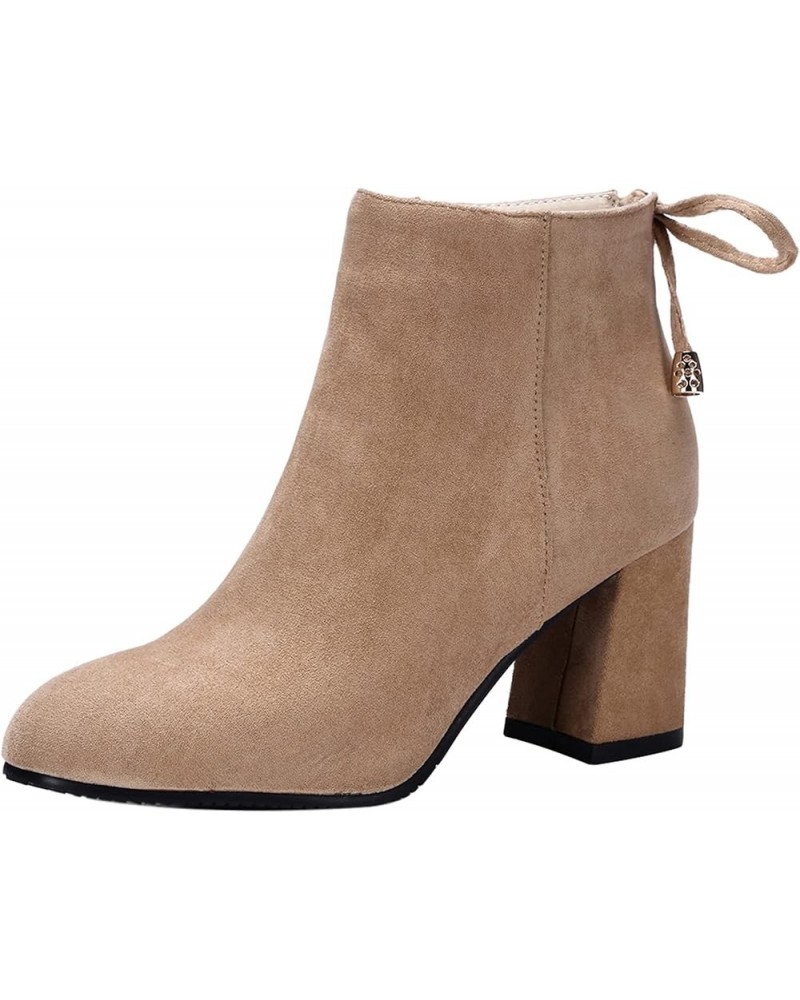 Women Block Heel Ankle Boots, Simple Office Booties Round Toe Zip High Heel Booties Solid, Size 1-11.5 Apricot-3 $24.85 Boots