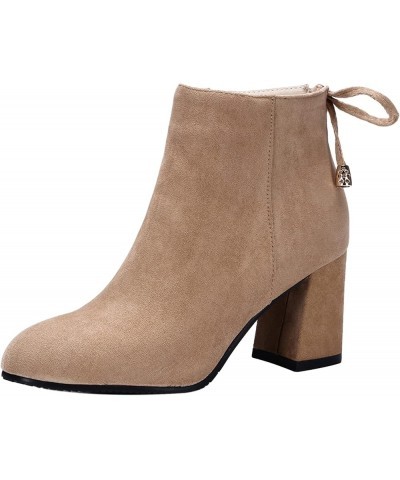 Women Block Heel Ankle Boots, Simple Office Booties Round Toe Zip High Heel Booties Solid, Size 1-11.5 Apricot-3 $24.85 Boots