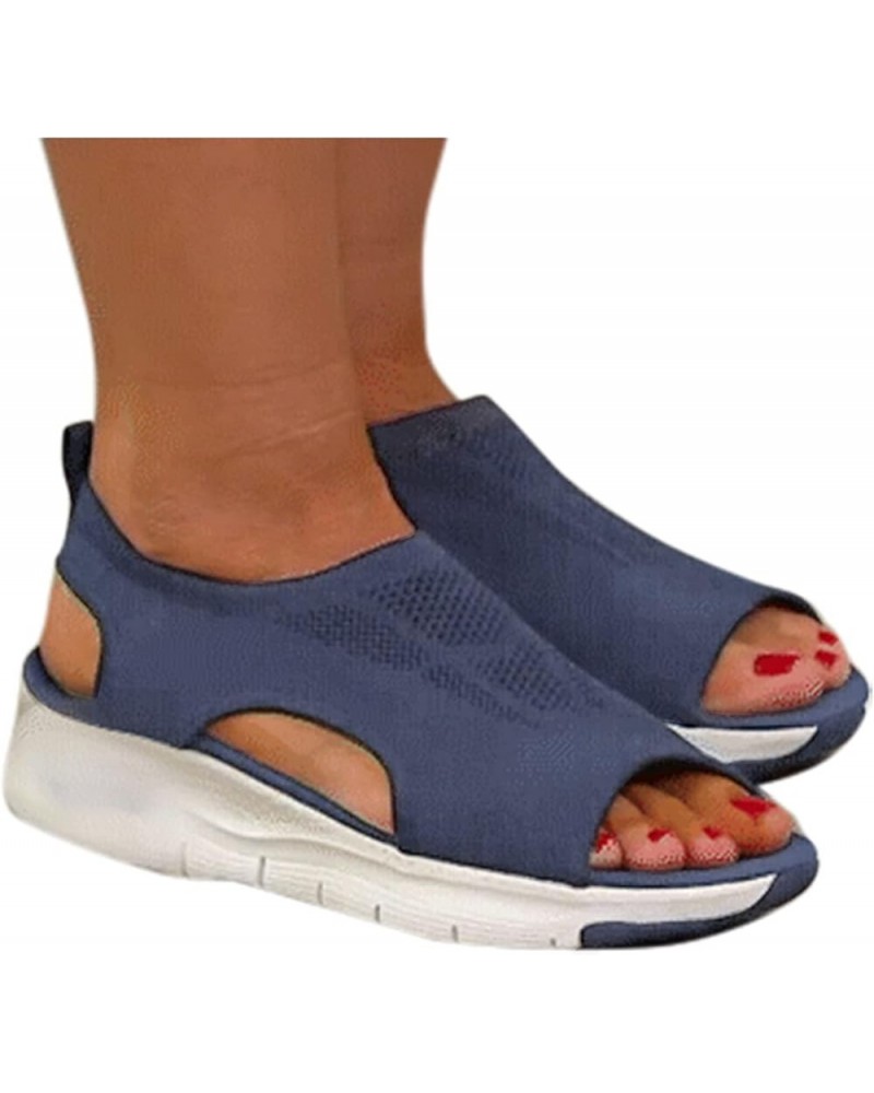 Summer Sandals for Women Wedge Orthopedic Strappy Sandals for Women Casual Sandals Comfort Closed Toe Sandals C02-blue $17.45...