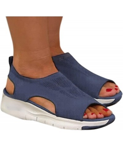 Summer Sandals for Women Wedge Orthopedic Strappy Sandals for Women Casual Sandals Comfort Closed Toe Sandals C02-blue $17.45...