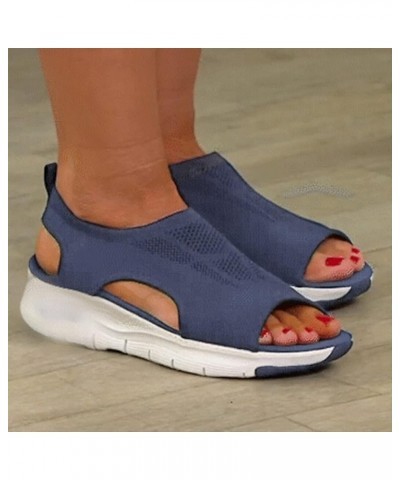 Summer Sandals for Women Wedge Orthopedic Strappy Sandals for Women Casual Sandals Comfort Closed Toe Sandals C02-blue $17.45...