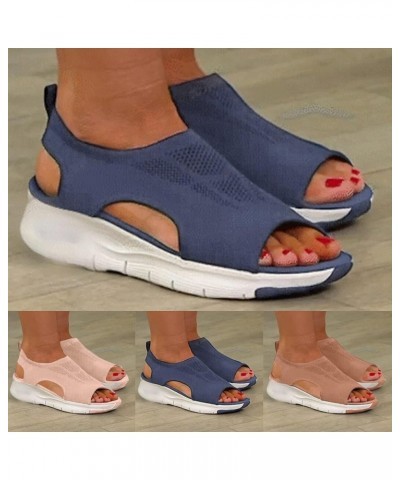 Summer Sandals for Women Wedge Orthopedic Strappy Sandals for Women Casual Sandals Comfort Closed Toe Sandals C02-blue $17.45...