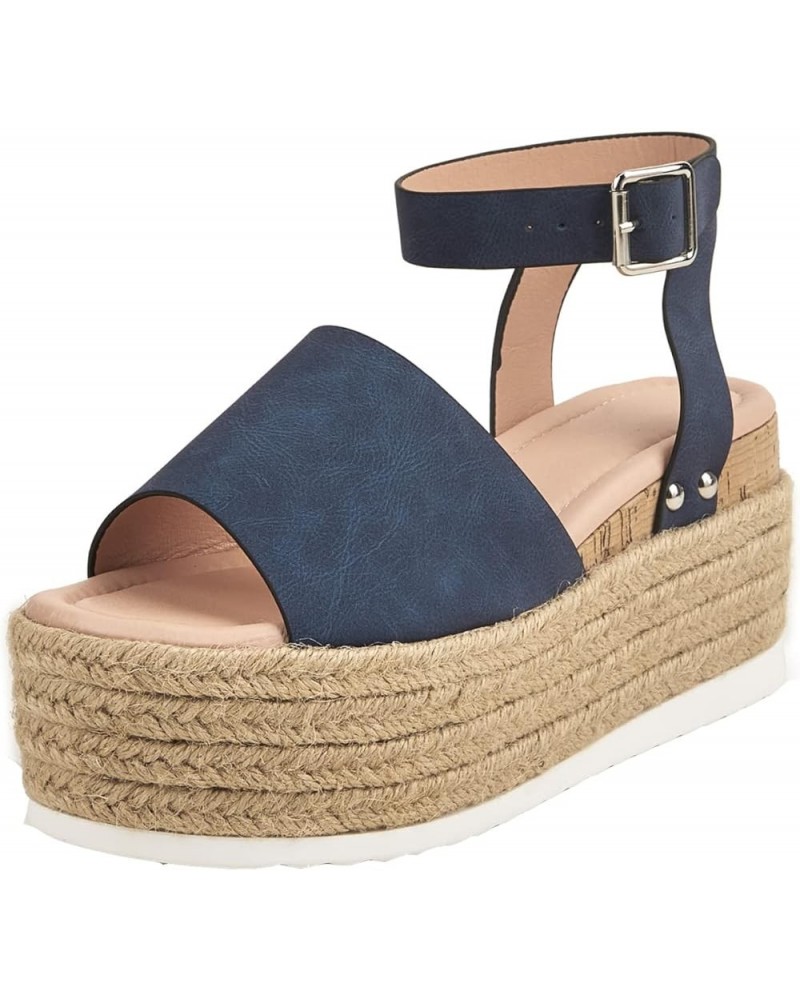 Women's Casual Wedge Platform Sandals Flexible Buckle Ankle Strap High Heels Pumps Peep Toe Espadrilles Blue $32.03 Sandals