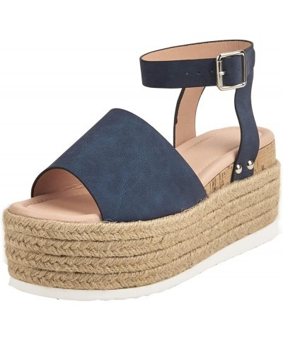 Women's Casual Wedge Platform Sandals Flexible Buckle Ankle Strap High Heels Pumps Peep Toe Espadrilles Blue $32.03 Sandals