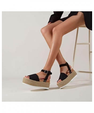 Women's Casual Wedge Platform Sandals Flexible Buckle Ankle Strap High Heels Pumps Peep Toe Espadrilles Blue $32.03 Sandals