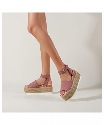 Women's Casual Wedge Platform Sandals Flexible Buckle Ankle Strap High Heels Pumps Peep Toe Espadrilles Blue $32.03 Sandals