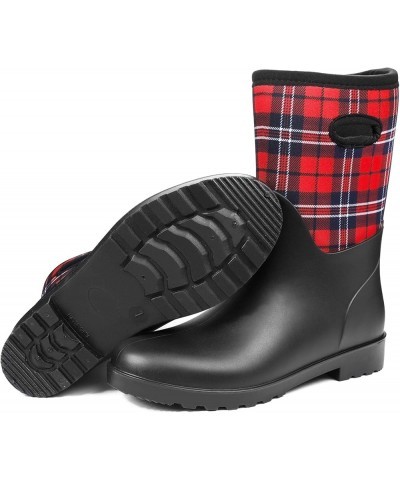 Women's Warm Snow Boots Waterproof High Performance Winter Rubber Rain Boots for Women Red Grid Handle $27.60 Outdoor Shoes