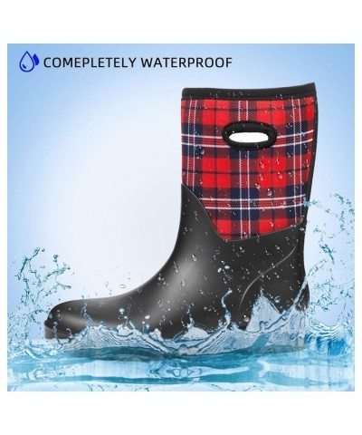 Women's Warm Snow Boots Waterproof High Performance Winter Rubber Rain Boots for Women Red Grid Handle $27.60 Outdoor Shoes