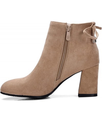 Women Block Heel Ankle Boots, Simple Office Booties Round Toe Zip High Heel Booties Solid, Size 1-11.5 Apricot-3 $24.85 Boots