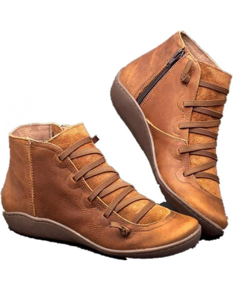 Ankle Boots for Women Comfortable Arch Support Boots Vintage Casual Lace up Short Boots Shoes for Fall Winter Flat Dressy Lea...