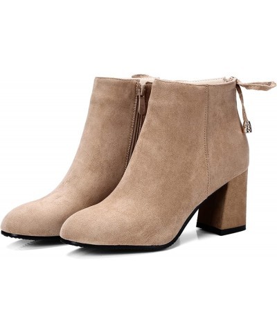 Women Block Heel Ankle Boots, Simple Office Booties Round Toe Zip High Heel Booties Solid, Size 1-11.5 Apricot-3 $24.85 Boots