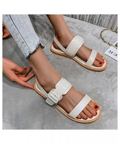 Shoes for Bunions Women Sandals Ladie Summer Large Size Belt Buckle Open Toe Monofont Extra Wide Sandals for Beige $16.63 San...