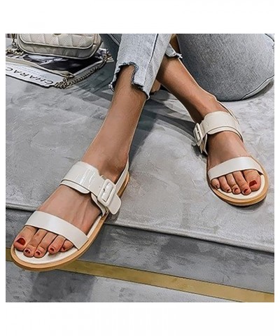 Shoes for Bunions Women Sandals Ladie Summer Large Size Belt Buckle Open Toe Monofont Extra Wide Sandals for Beige $16.63 San...