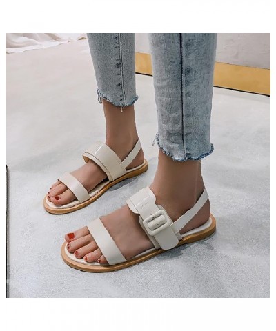 Shoes for Bunions Women Sandals Ladie Summer Large Size Belt Buckle Open Toe Monofont Extra Wide Sandals for Beige $16.63 San...