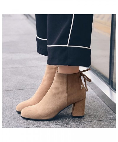 Women Block Heel Ankle Boots, Simple Office Booties Round Toe Zip High Heel Booties Solid, Size 1-11.5 Apricot-3 $24.85 Boots