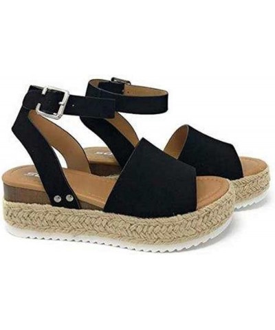 Wedge Sandals for Women Dressy Slip-On High Heel Sandal Summer Casual Beach Shoes Open Toe Espadrilles Platform X1-black $19....