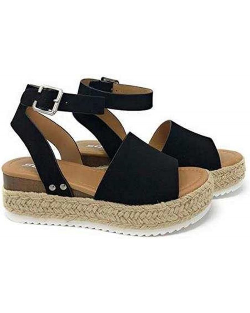 Wedge Sandals for Women Dressy Slip-On High Heel Sandal Summer Casual Beach Shoes Open Toe Espadrilles Platform X1-black $19....