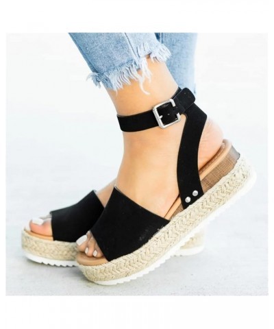 Wedge Sandals for Women Dressy Slip-On High Heel Sandal Summer Casual Beach Shoes Open Toe Espadrilles Platform X1-black $19....