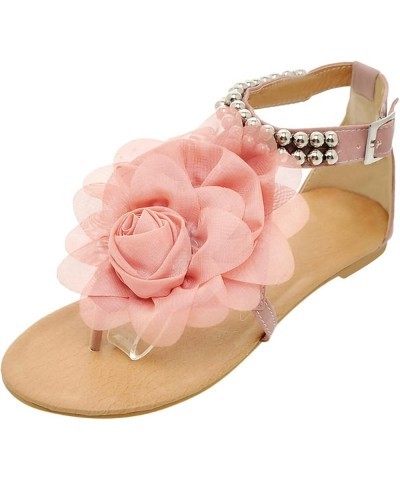 Buckle Summer Shoes Flat Strap Bohemian Style String Flower Women Bead Designer Sandals for Women Size 11 (Pink, 9) 8.5 Pink ...