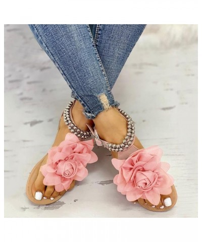 Buckle Summer Shoes Flat Strap Bohemian Style String Flower Women Bead Designer Sandals for Women Size 11 (Pink, 9) 8.5 Pink ...