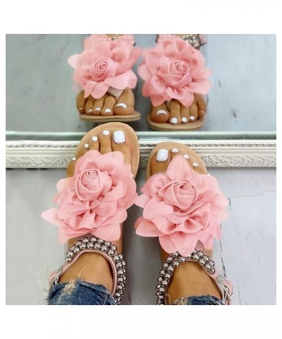 Buckle Summer Shoes Flat Strap Bohemian Style String Flower Women Bead Designer Sandals for Women Size 11 (Pink, 9) 8.5 Pink ...