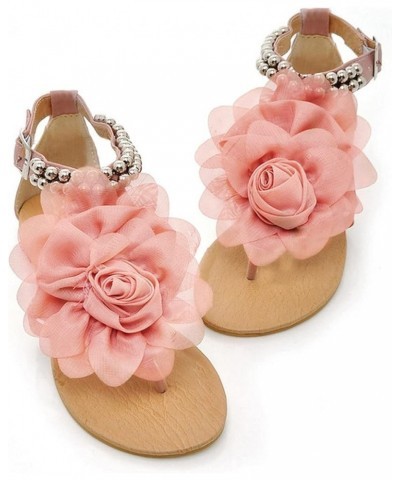 Buckle Summer Shoes Flat Strap Bohemian Style String Flower Women Bead Designer Sandals for Women Size 11 (Pink, 9) 8.5 Pink ...