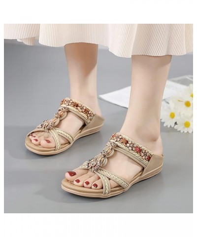 Summer Fashion Women Casual Open Toe Flat Rhinestone Comfortable Soft Bottom Breathable Casual Sandals for Women Summer (Blue...