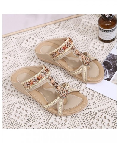 Summer Fashion Women Casual Open Toe Flat Rhinestone Comfortable Soft Bottom Breathable Casual Sandals for Women Summer (Blue...