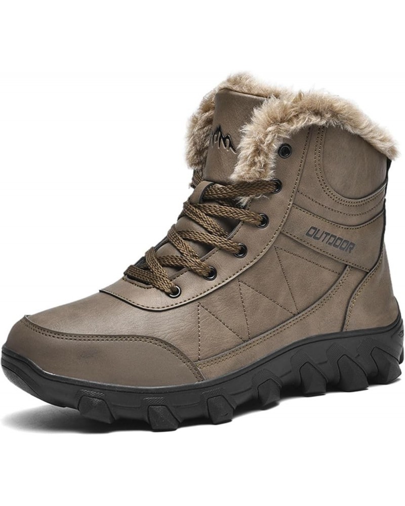 Mens Winter Boots Outdoor Snow Boots For Men Waterproof Thick Fur Non-Slip Hiking Boot Lace-Up Ankle Booties Brown $26.72 Boots